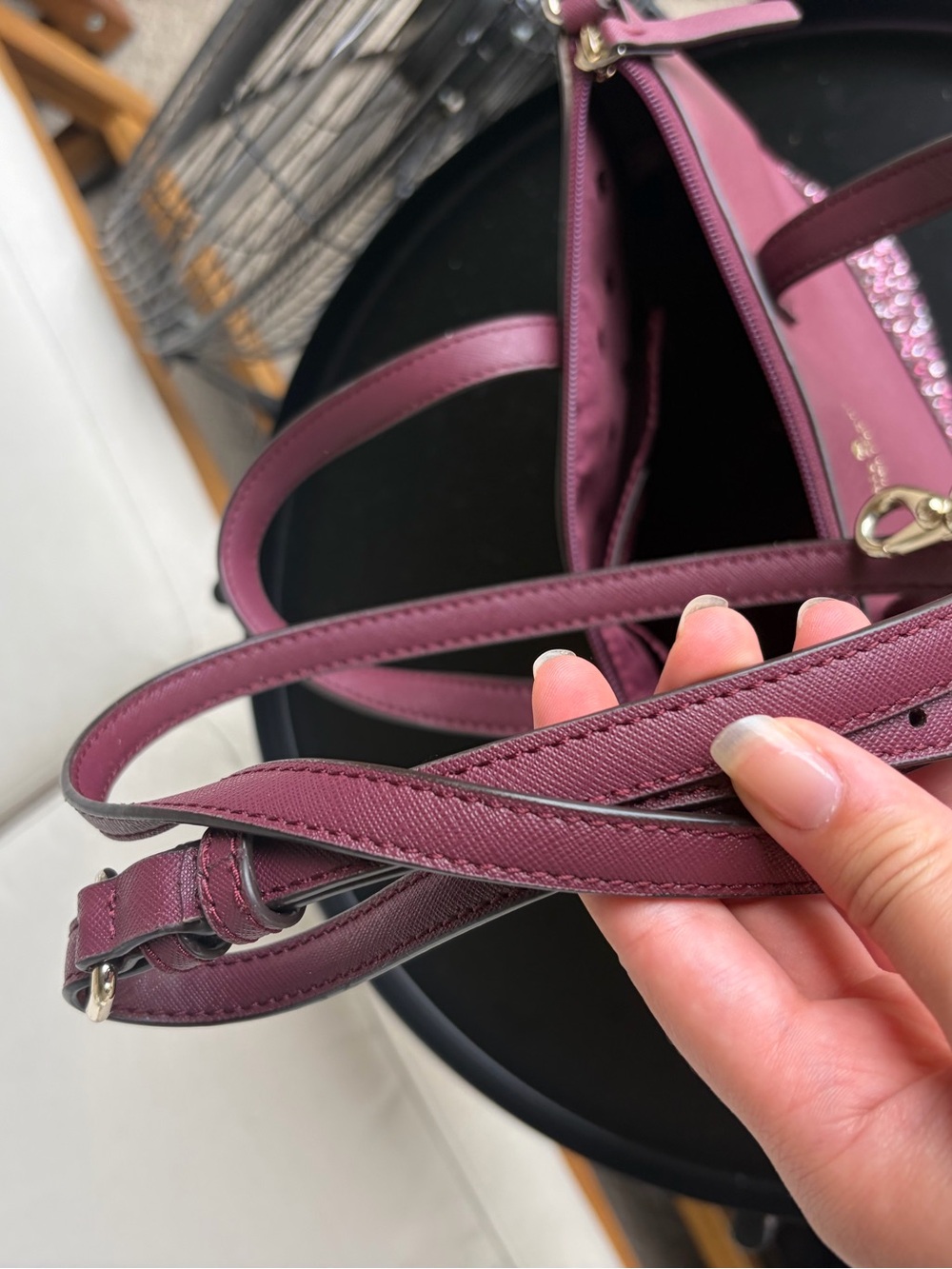 Kate Spade Small Greta court Ina Glitter Crossbody Bag Handbag Cherrywood Maroon - Picture 11 of 13